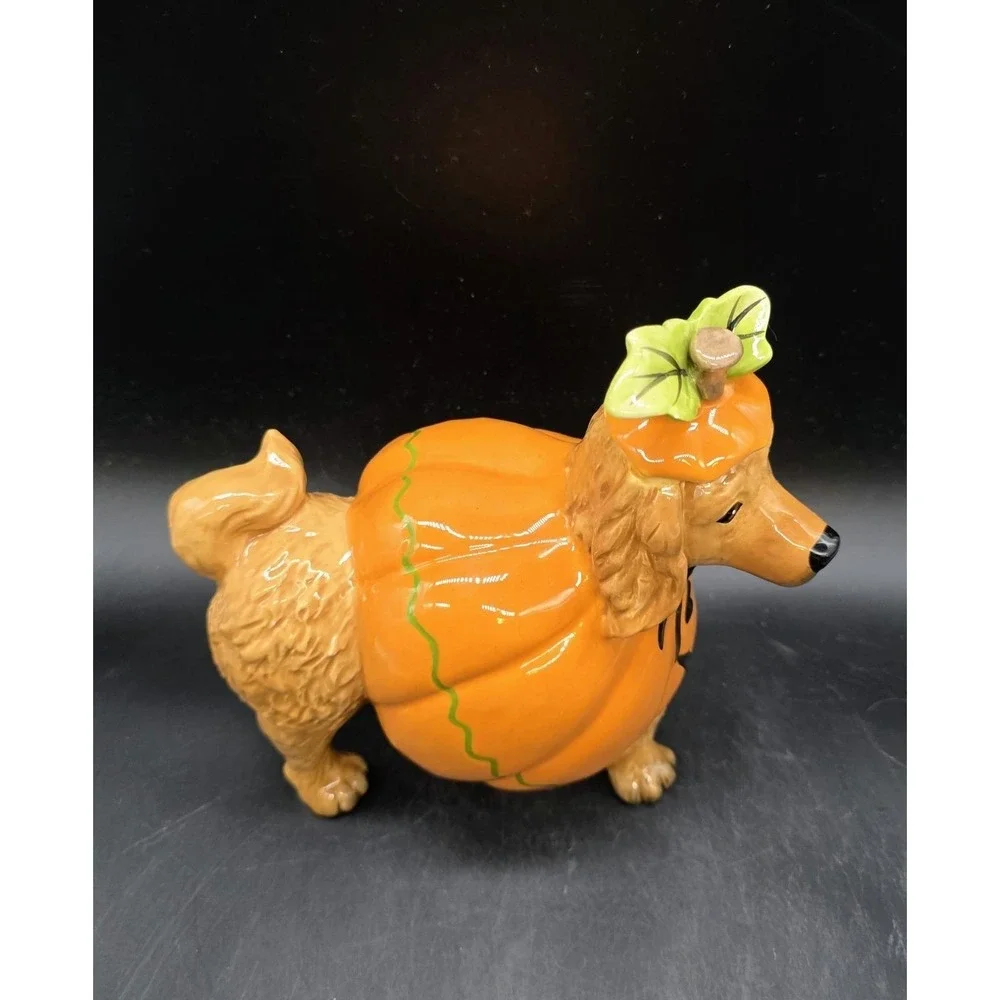 Blue Sky Clayworks Heather Goldminc Ceramic Dog In Pumpkin Costume Figurine